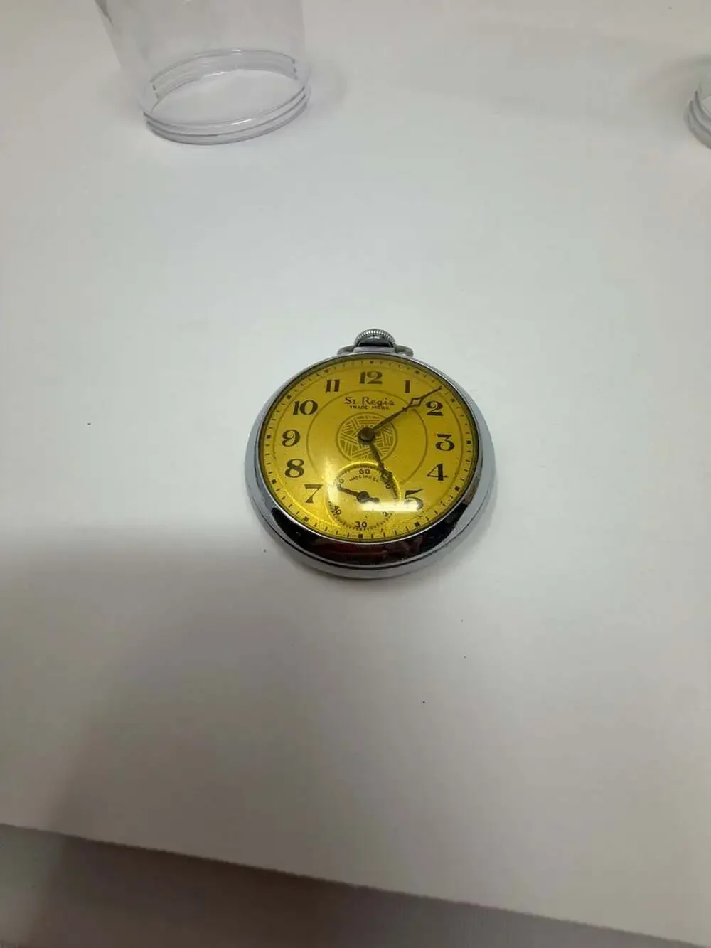 Vintage Ingraham St. Regis Trade Mark Wind-Up Pocket Watch with Yellow Art Deco
